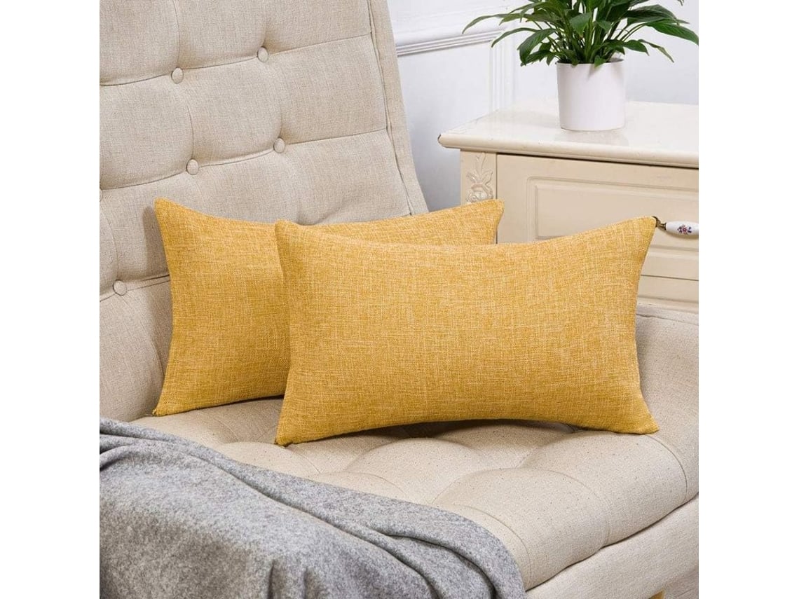 Rebe-2 Fundas De Almohada Lumbar Amarillo Otoño 12x20 Pulgadas Lino Rústico Decorativo Para Sofá