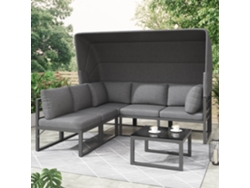 Conjunto de 4 sillas de jardín, mesa con toldo, muebles de balcón y jardín, muebles de patio gris Gutent