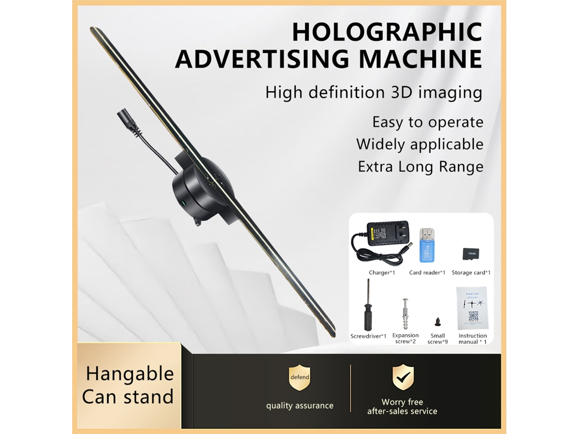 Proyector holográfico 3D ultrafino de 420 mm con aplicación y texto 3D.