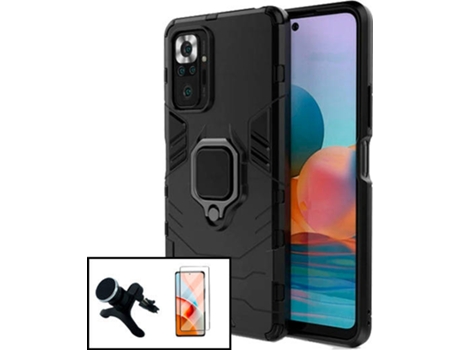Kit Protector de Cristal Templado 5D Full Cover, Funda 3X1 Military Defender y Soporte Magnético de Coche Reforzado Xiaomi Redmi Note 10 Pro+ PHONE...