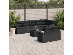 Conjunto de sofá de jardín de 9 piezas con cojines, ratán negro, Dkd Home Decor