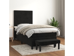 Cama Box Spring Con Colchón Terciopelo Negro 100x200 Cm