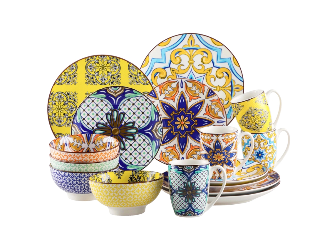 Juego de vajilla de porcelana con diseño geométrico, 16 piezas.