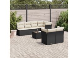 Conjunto de 8 sofás de jardín con cojines de mimbre sintético negro, Dkd Home Decor