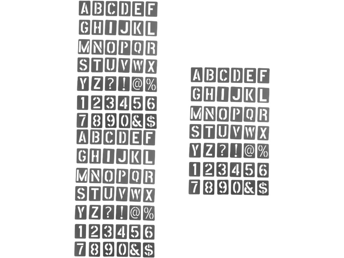 Juego de 3 plantillas de plástico con letras y números para pintar y diseñar en proyectos de bricolaje.