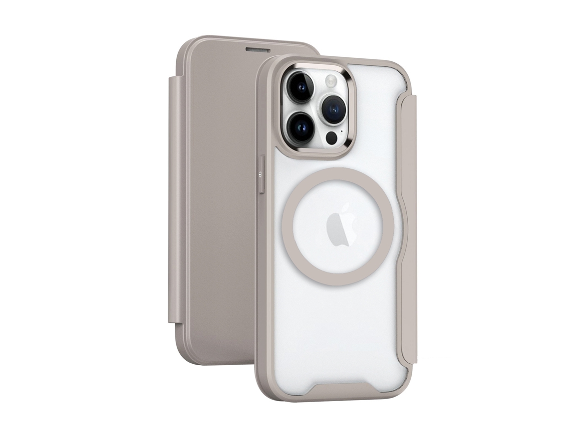 Capa De Couro Para Celular Fliphone Com Compartimento Antifurto Para Cartão.cáqui blindagem Magnética - Iphone 13-6.1 / Iphone14 6.1