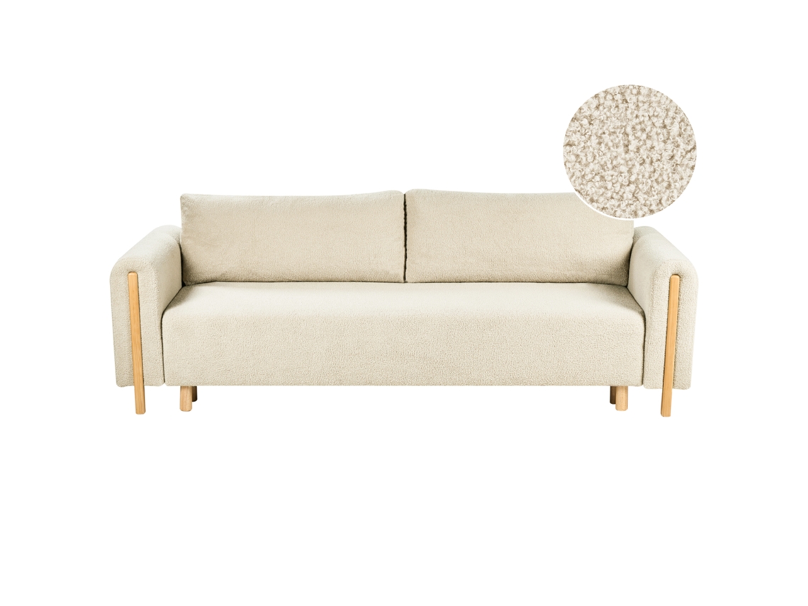 Sofá Cama Beliani Kvam De Bouclé Blanco 242x99x85