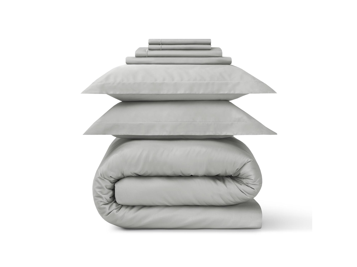 Conjunto Tudo Incluído! DiLuxe Liso Gris ‘TI’: Juego de Sábanas (Cama 90 x 200 cm) + Juego Funda Nordica (160 x 220 cm) Cetim 300 Hilos