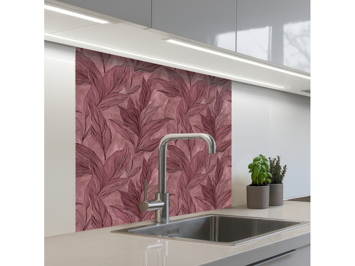Paneles para salpicadero de cocina - Diseño de hojas - Morado 80x80 cm