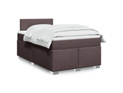 Cama Box Spring Con Colchón Tela Marrón Oscuro 120x200 Cm