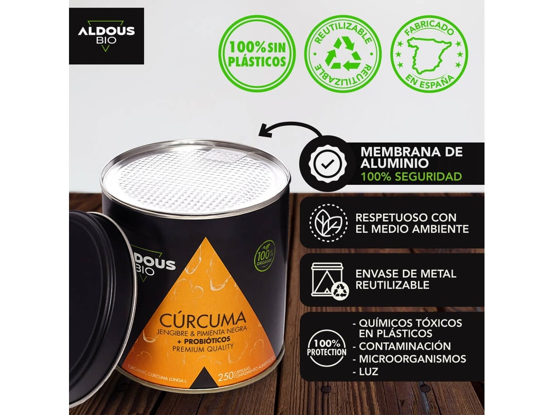 Complemento Alimentar ALDOUS BIO Cúrcuma Con Jengibre Y Pimienta Negra Con  Probióticos (250 cápsulas)