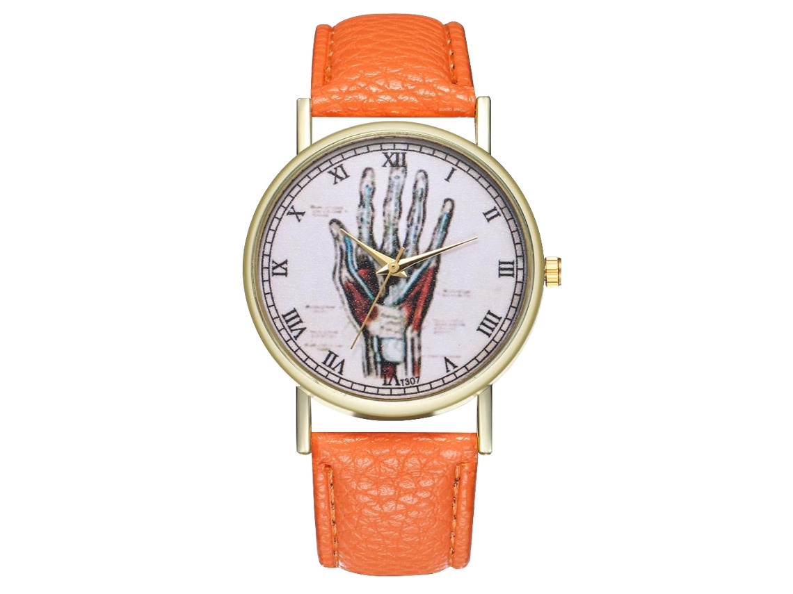 Reloj De Pulsera Unisex Informal De Cuarzo Con Correa De Piel Sintética Naranja.