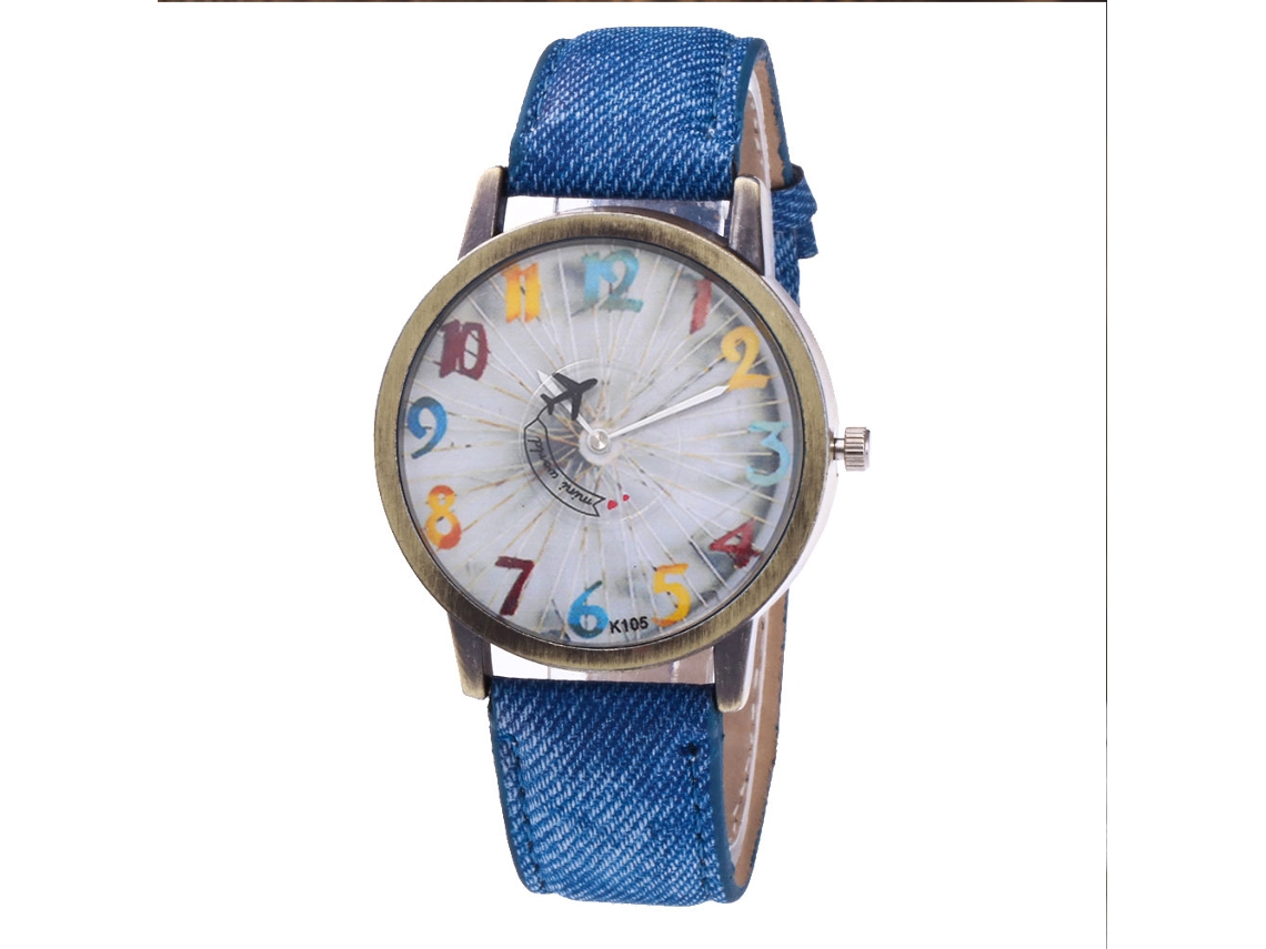 Reloj De Cuarzo Unisex De Moda Con Correa De Denim Y Tela Zhoulianfa Azul Real