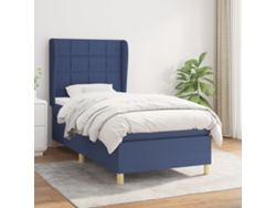Cama Box Spring Con Colchón Tela Azul 90x190 Cm