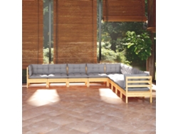 Conjunto de jardín de 9 piezas con cojines de pino macizo gris DKD Home Decor