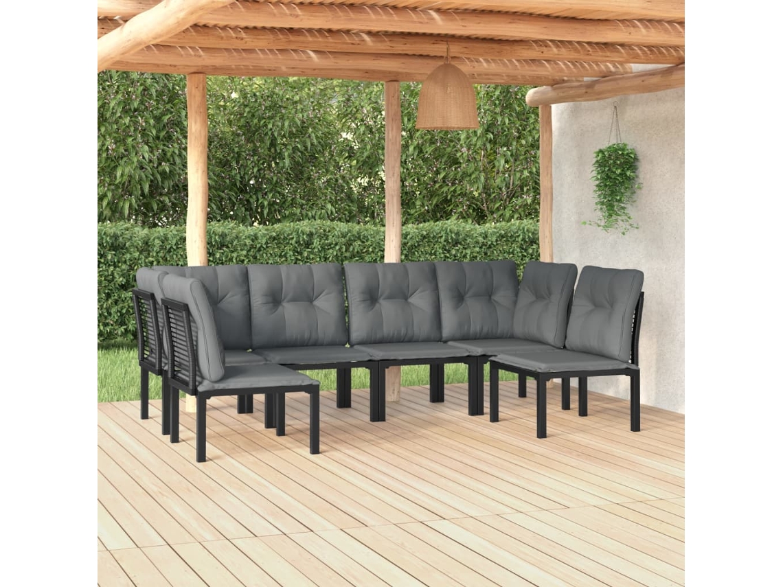 Conjunto de salón de jardín de mimbre negro y gris de Dkd Home Decor