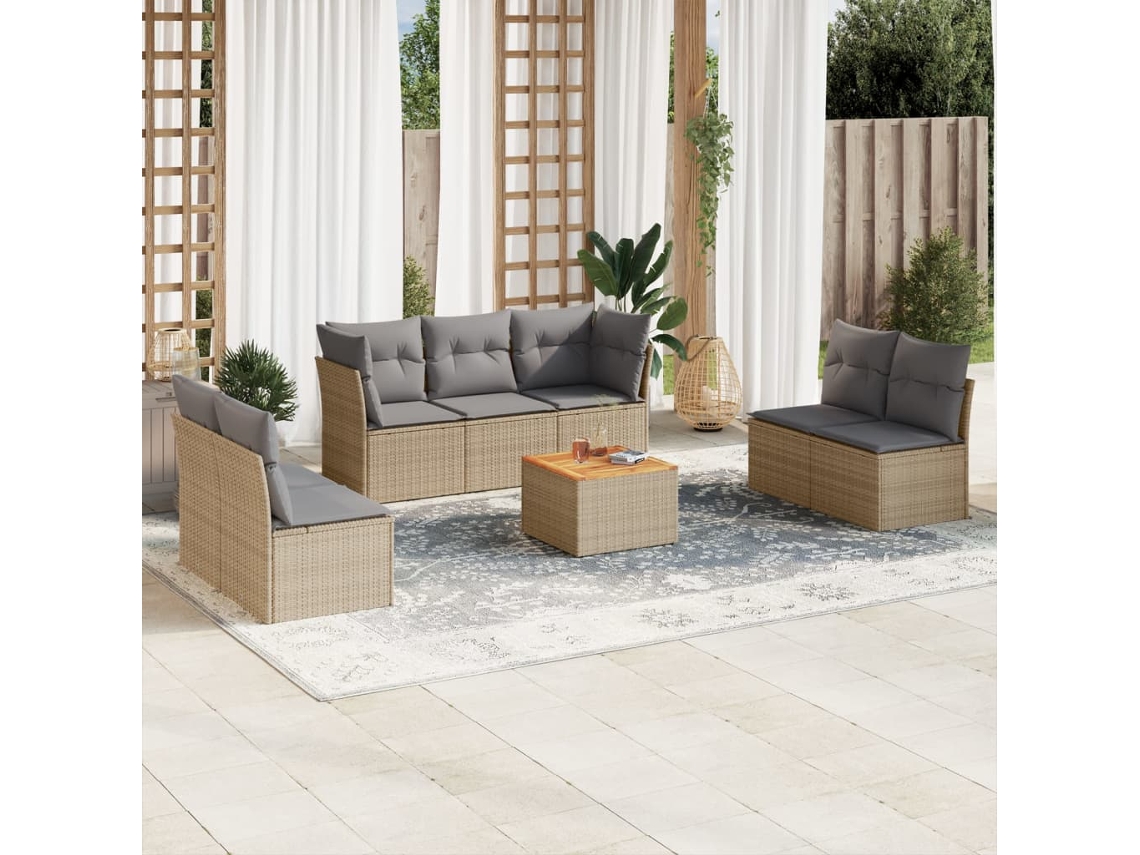 Conjunto de sofá de jardín de 8 piezas con cojines en mimbre beige mixto y decoración del hogar DKD