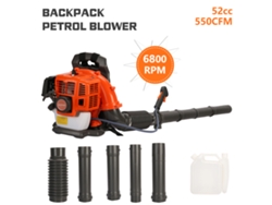 Soplador/aspirador Flasidu de 52 cc, 6800 rpm, 550 cfm, 1,25 kW, 2800 rpm y 3000 rpm.