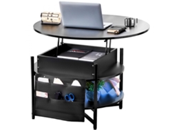 Mesa de centro redonda elevable y ajustable de 90 cm con almacenamiento Tekmaquinas