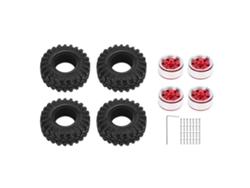 Llanta Beadlock 1.0 Con Neumáticos, 6 Agujeros, Aleación De Aluminio, Para Coche Rc Crawler A Escala 1/24, Color Rojo.