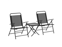 Conjunto de Mesa com Tampo de Vidro e Cadeiras Dobráveis, Preto