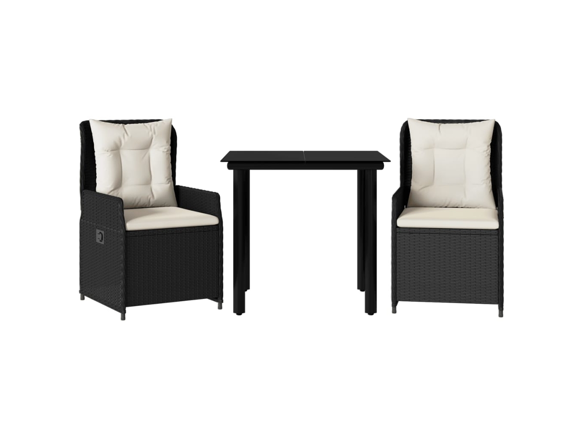 Maison Exclusive - Set Comedor De Jardín 3 Pzas Con Cojines Ratán Sintético Negro
