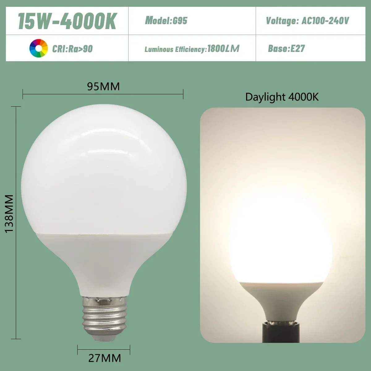 (15w 4000k, 2 Bombillas) Bombillas Led Grandes, E27, Ac100-240v, Iluminación De Bajo Consumo.