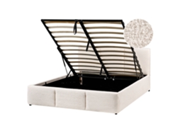 Cama Con almacenaje Beliani Bousse De Bouclé Blanco 151x219x79