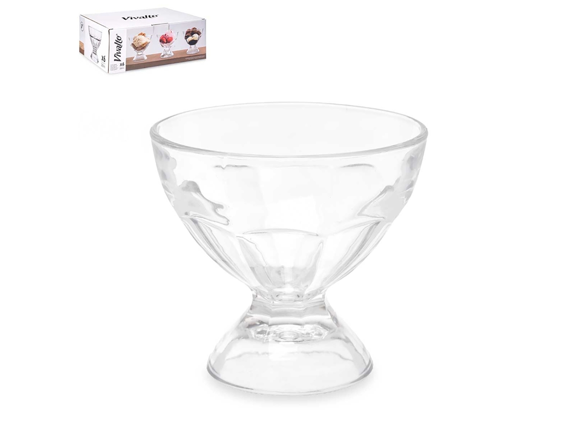 Paquete de 6 vasos de helado de vidrio con patas