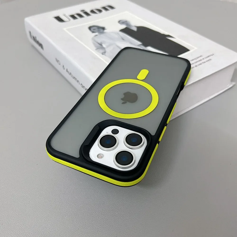 (iphone 14 Pro, Amarillo) Funda Mate Translúcida A Prueba De Golpes Para Iphone, Compatible Con Carga Inalámbrica Magsafe.