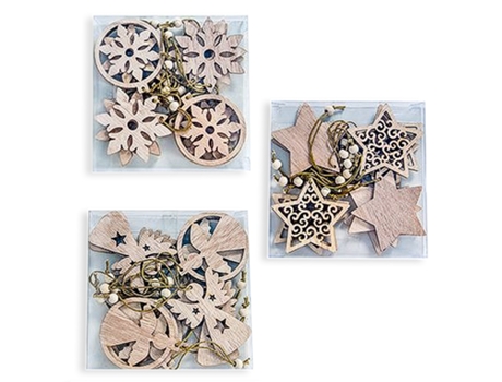 3 uds adornos colgantes de madera de Navidad para adornos de árbol de Navidad decoraciones de fiesta, copos de nieve, etc., estilo 2