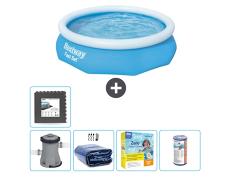 Piscina hinchable redonda Fast Set BESTWAY - 305 x 76 cm - Azul - Bomba incluida Vela solar - Paquete de mantenimiento - Filtrar - Baldosas