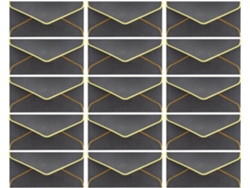 Paquete De 15 Sobres Negros, 22 X 11 Cm, Con Solapa En Forma De V Y Borde Dorado.