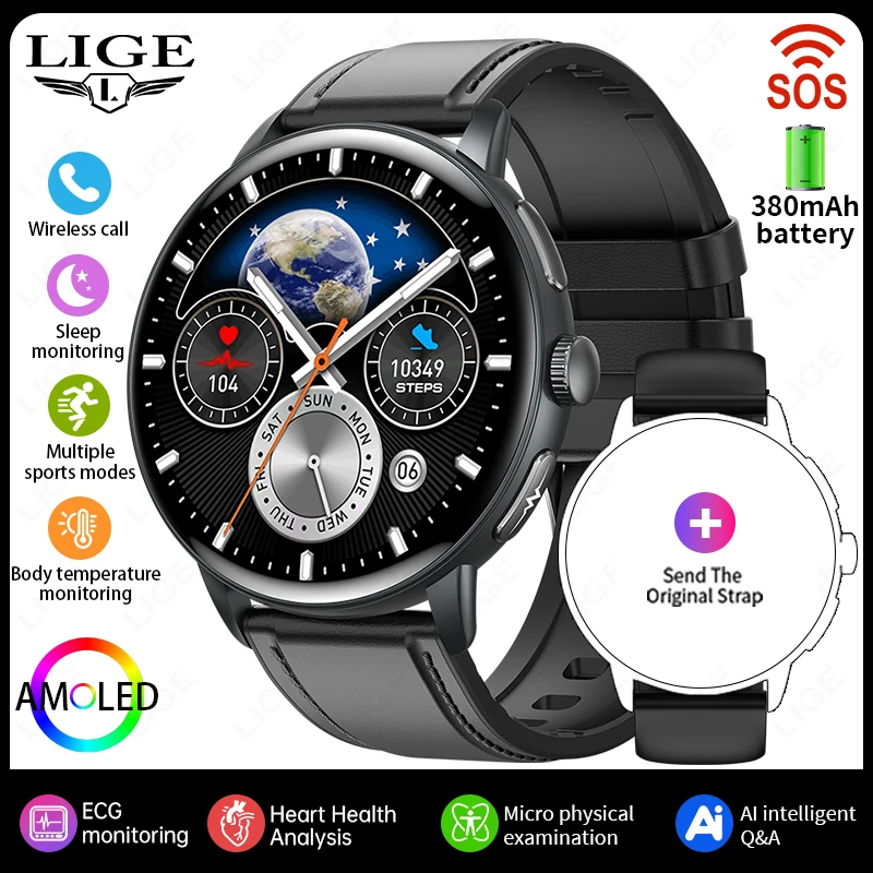 (negro, Correa De Cuero) Smartwatch, Monitoreo De Lípidos En La Sangre, Ácido Úrico, Seguimiento De La Salud Menstrual, Ecg+ppg