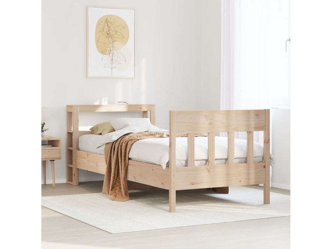 Estructura De Cama Sin Colchón Madera Maciza Pino 75x190 Cm