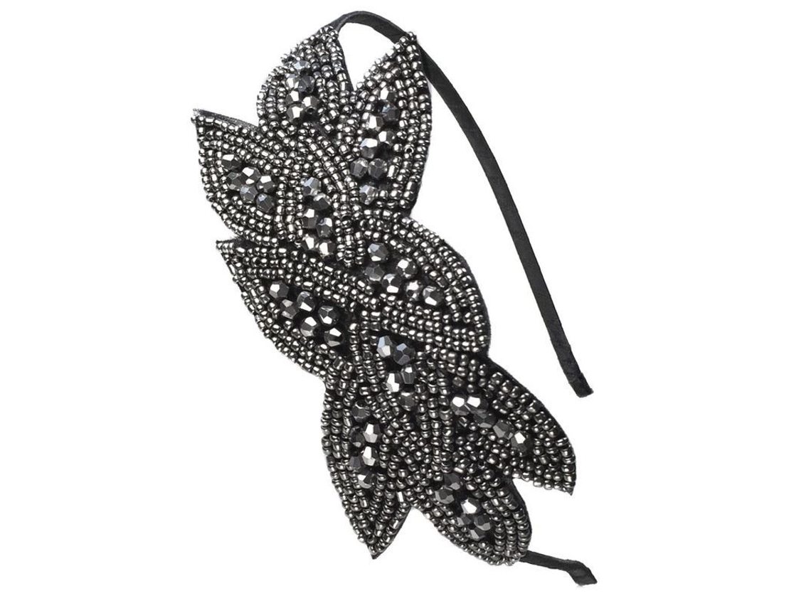 Accesorio Para El Cabello De Mujer Con Perlas, Diseño De Hojas, Estilo Gatsby De Los Años 20, Gris, Para Fiestas De Disfraces.