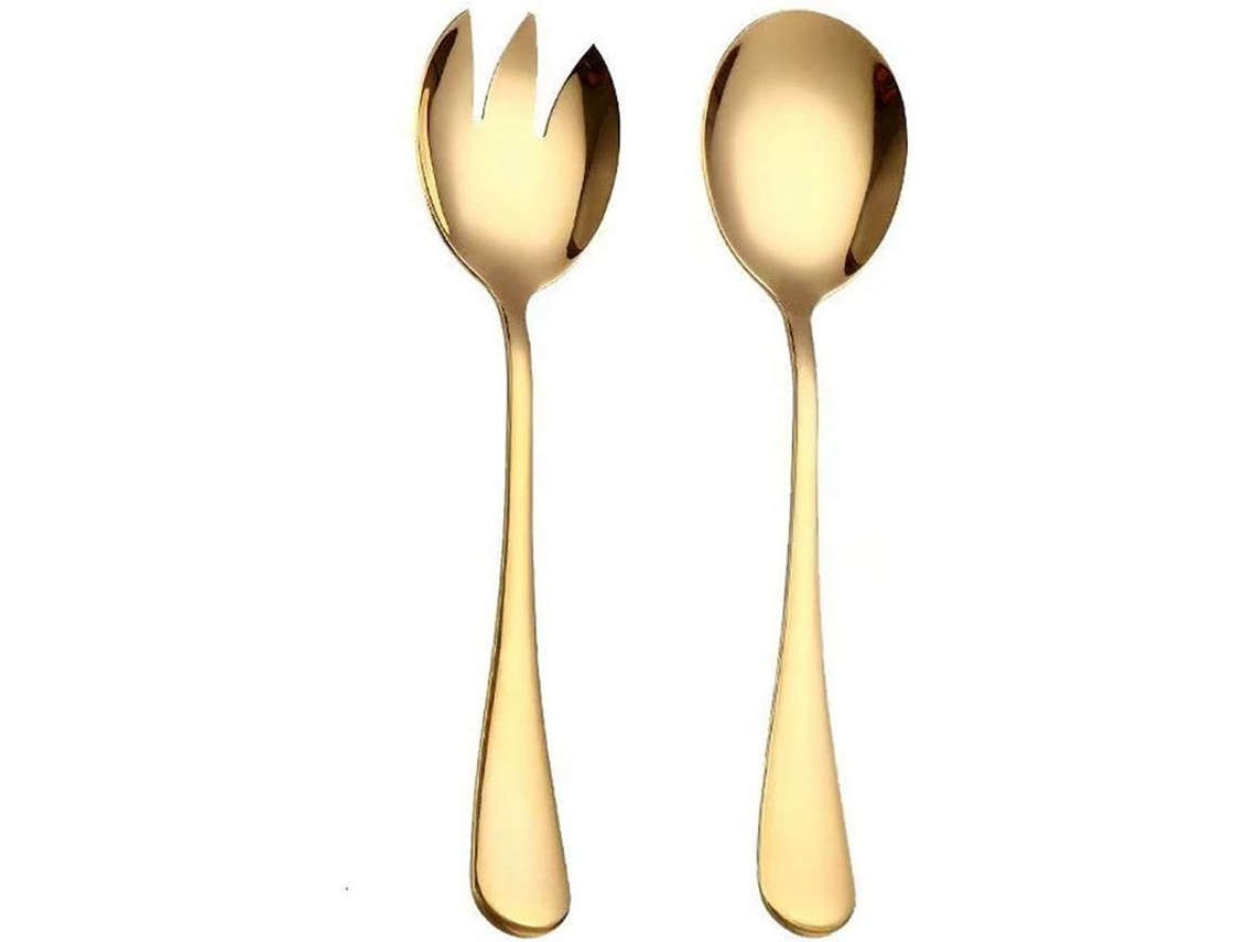 2026da-set De Cubiertos Para Ensalada De Acero Inoxidable, 2 Piezas, Cuchara Y Tenedor, 7.7 Pulgadas, Oro, Lavavajillas Seguro