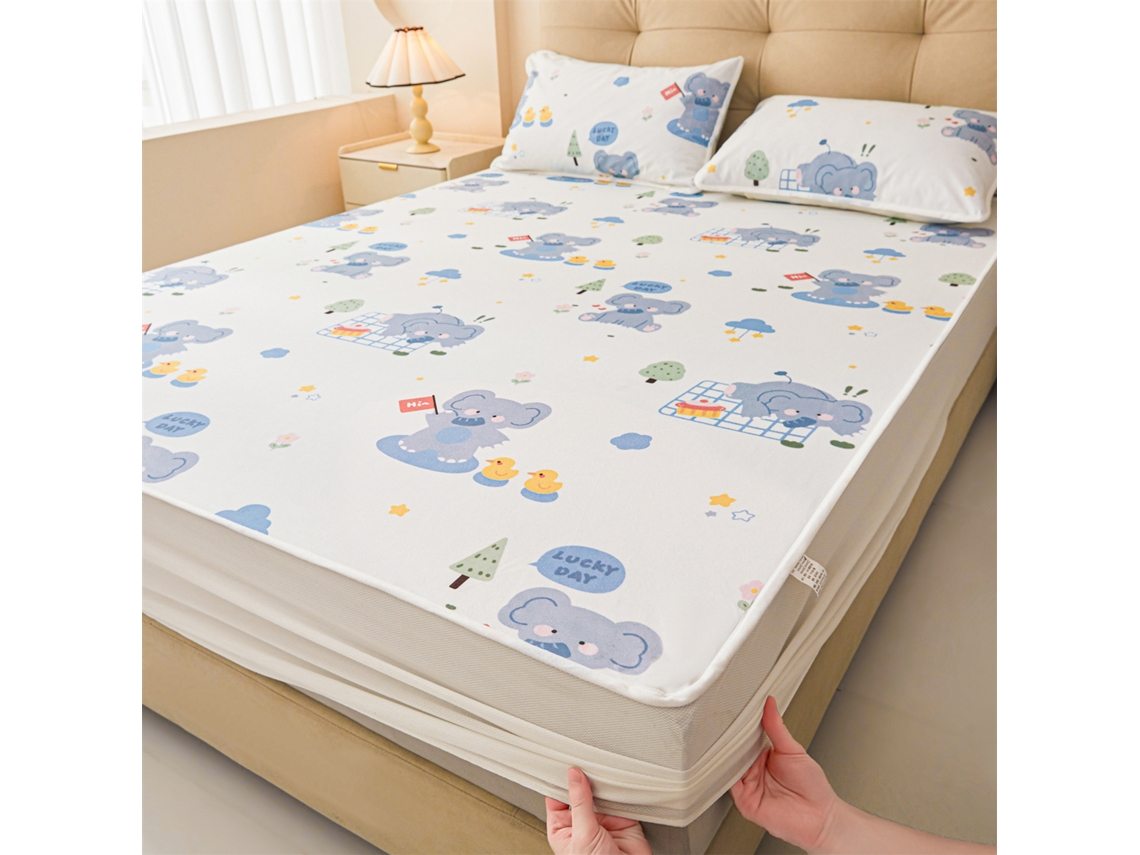 Protector De Colchón Impermeable Czhhmart Con Diseño De Dibujos Animados. 150 Cm X 200 Cm (incluye Un Par De Fundas De Almohada). Elefante.
