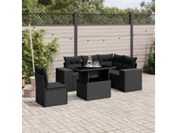 Conjunto de sofá de jardín de 6 piezas con cojines, mimbre sintético negro, DKD Home Decor