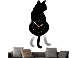 Reloj De Pared Estético | Reloj Decorativo Con Forma De Gato Y Cola Ondulante, Decoración Artística
