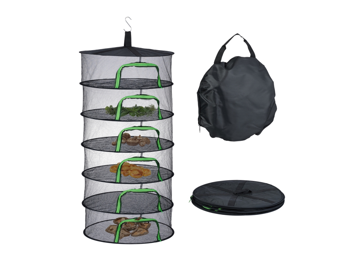 Relaxdays Rede De Secagem Dobrável, 6 Camadas Para Ervas, Frutas, Legumes, Secador De Peixe, Malha, Preta