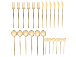 Juego De Cubiertos Dorados De 24 Piezas, Acero Inoxidable, Resistente A La Corrosión, Para Fiestas Y Bodas.