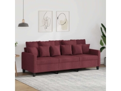 Sofá De 3 Plazas | Sofá De Salón | Sofá De Descanso De Tela Rojo Tinto 180 Cm