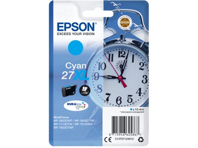 Cartucho de tinta original EPSON 27XL, Despertador 10,4 ml , Cian, XL, C13T27124012, T2712