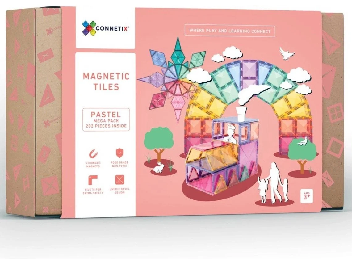 Mega Set de Azulejos Magnéticos Connetix en Tonos Pastel con 202 Piezas