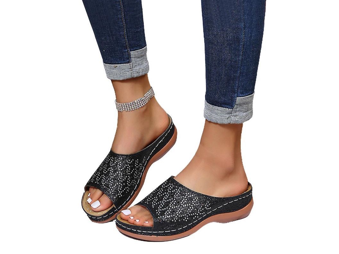 2026-sandalias De Mujer Con Tiras Abiertas Y Piedras Strass Wedge Para Playa Y Paseos
