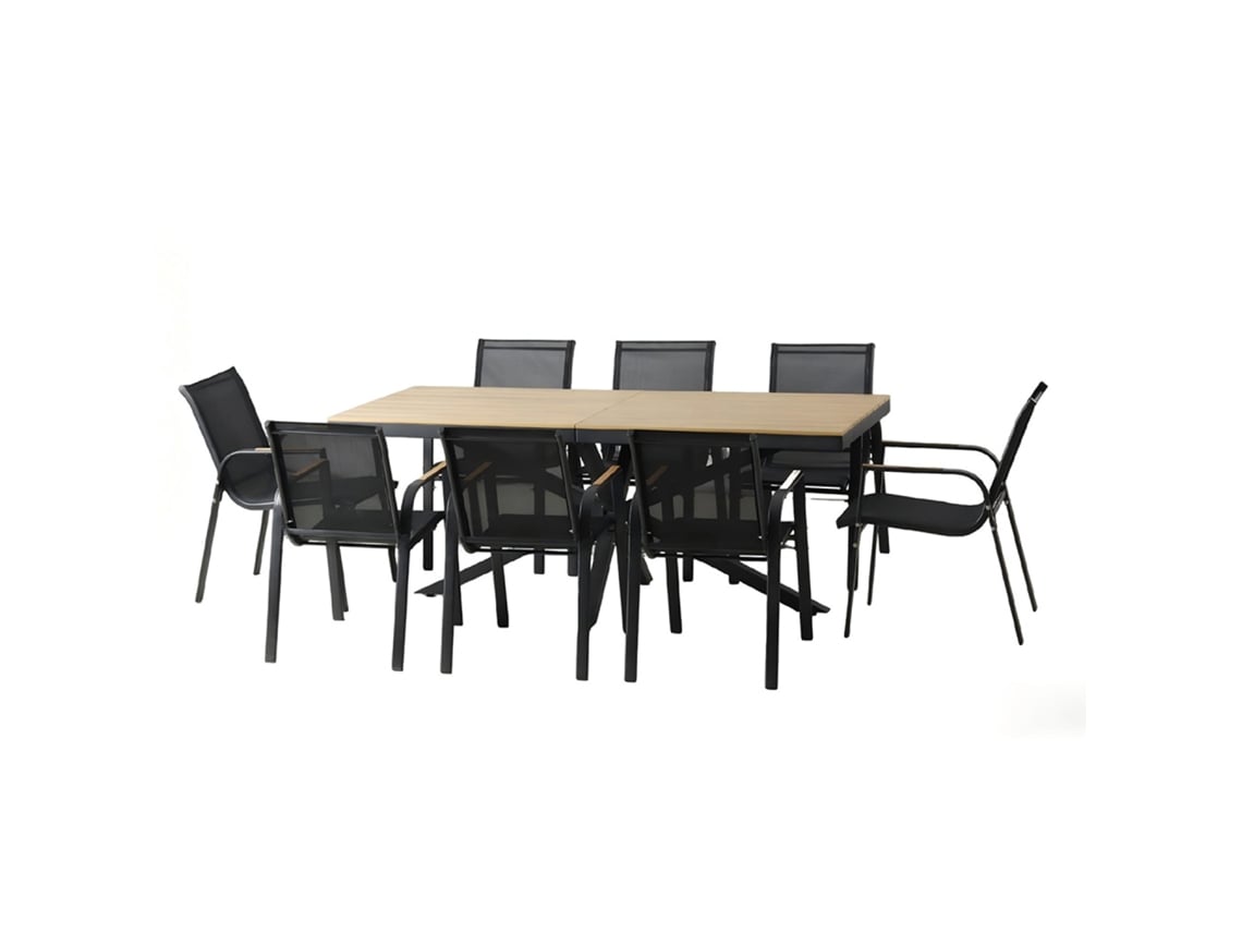 Almada Conjunto De Jardín Con Mesa De 190 Cm Con Efecto Madera + 8 Sillones