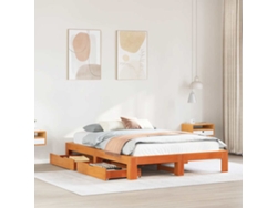 Cama Sin Colchón Madera Maciza De Pino Marrón Cera 140x190 Cm