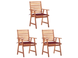 Sillas de comedor de jardín de 3 piezas DKD Home Decor con cojines de acacia maciza