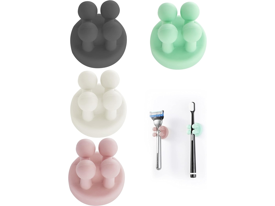Conjunto de 4 suportes adesivos de silicone à prova d'água para vassouras e lâminas Barbear nas cores preto, branco, rosa e verde (ZYBLSSBB).